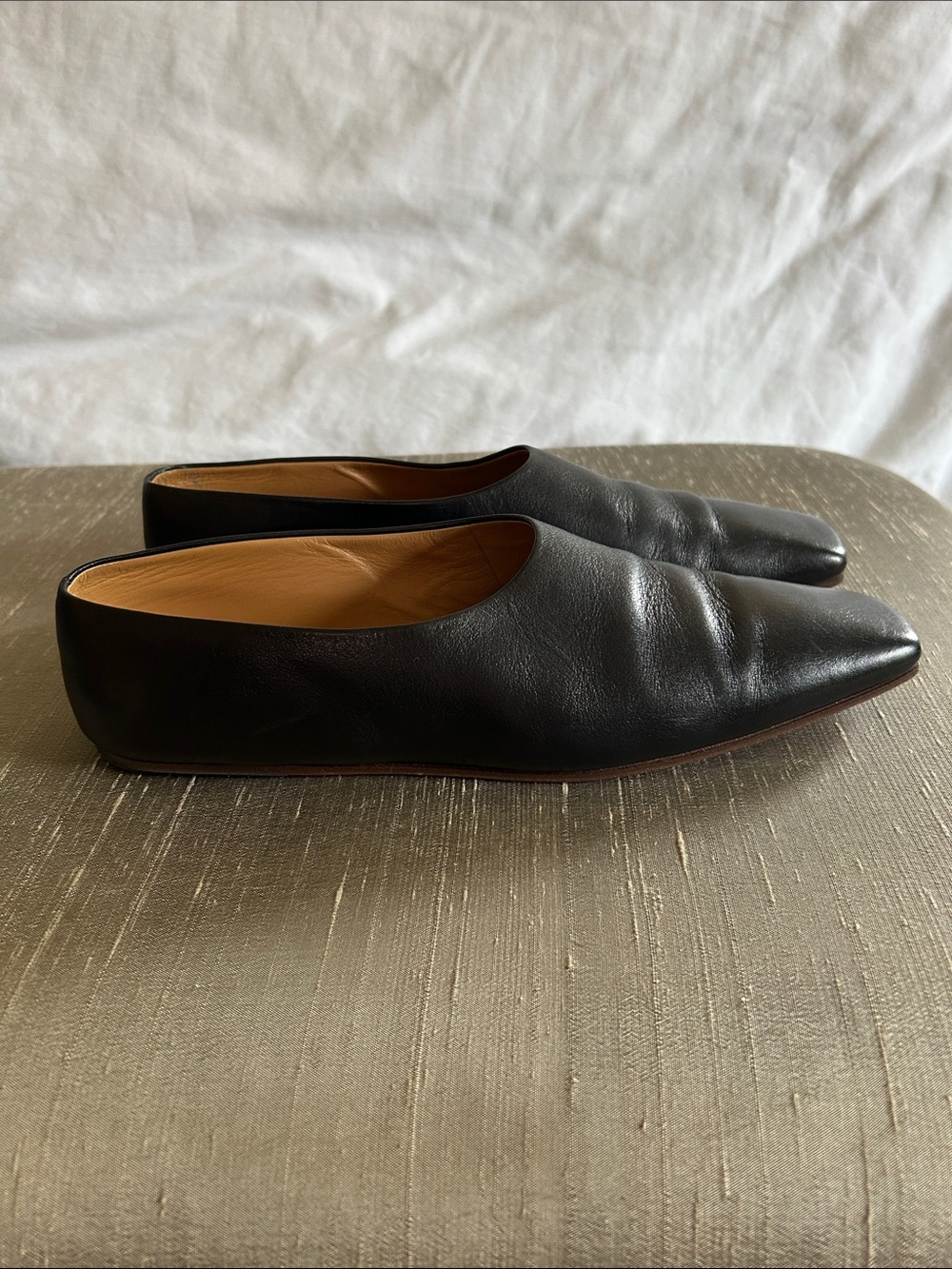 The Row Black Leather Square-Toe Slip-On Flats Size 38 7 - Picture 5 of 9